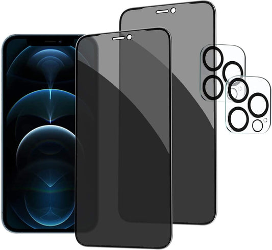 HXL [2+2 Pack] iPhone 12 Pro Max Privacy Screen Protector with Camera Lens Protector Full Coverage Anti-Spy Tempered Glass Film 9H Hardness Upgrade Edge Protection Easy Installation Bubble Free